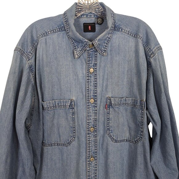 Vintage Levi’s Red Tab Denim Shirt Men’s L Distressed Button Front Long Sleeve - Picture 4 of 16
